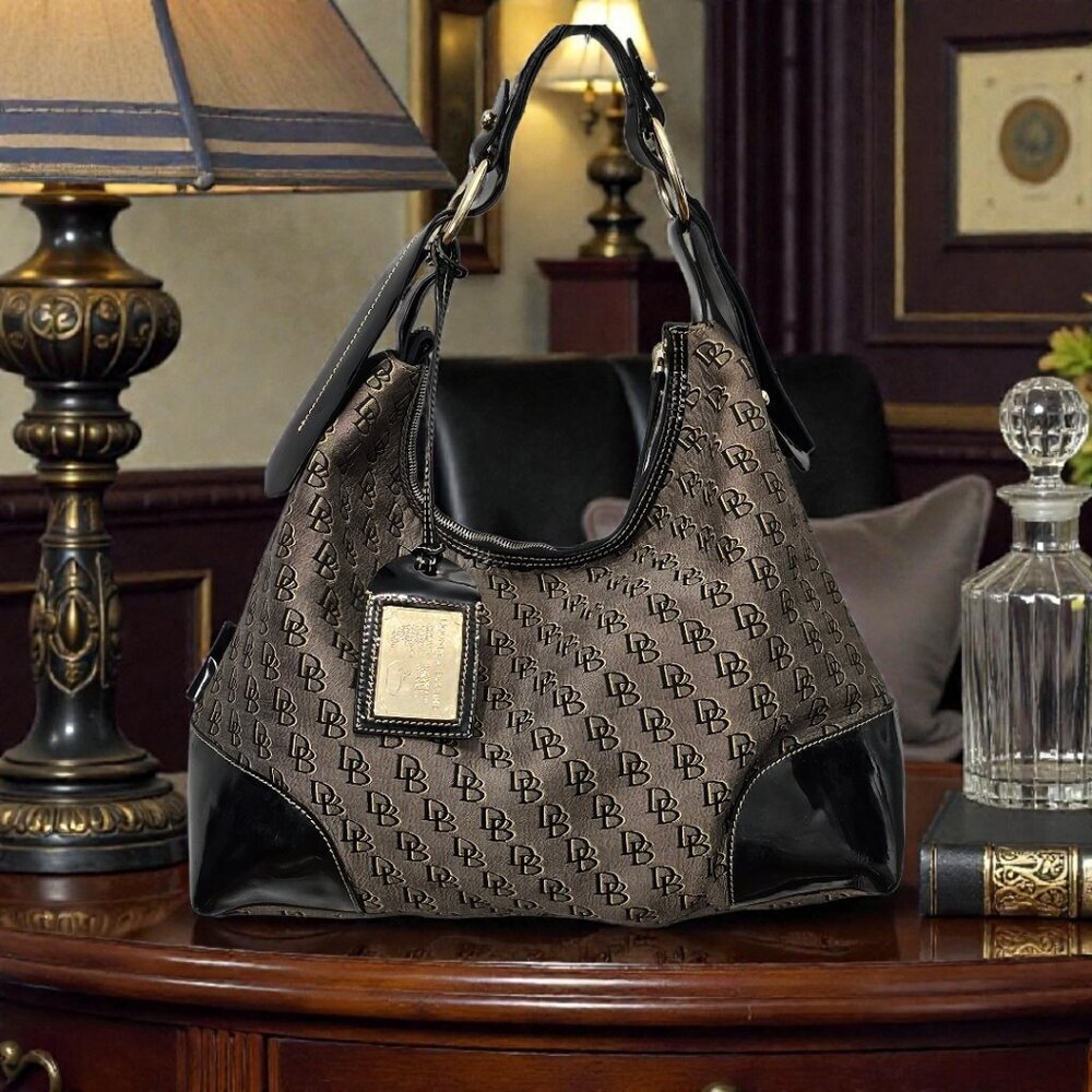 Dooney & Bourke Nikki Hobo Rare Sample Signature Canvas Leather Handbag